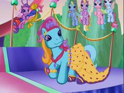 Size: 640x480 | Tagged: safe, screencap, rainbow dash (g3), tiddly wink, breezie, earth pony, pony, g3, the princess promenade, background pony, clothes, dress, princess, princess rainbow dash, unnamed breezie, unnamed character