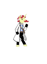 Size: 2550x3509 | Tagged: safe, artist:jewelsfriend, flam, earth pony, pony, g4, bipedal, clothes, crossover, dr mordo von mundo, lab coat, penny arcade