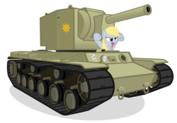 Size: 10000x7000 | Tagged: safe, artist:mrlolcats17, derpy hooves, pegasus, pony, g4, absurd resolution, female, kv-2, mare, tank (vehicle)