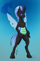 Size: 457x684 | Tagged: safe, artist:draykathedragon, oc, oc only, changeling, bipedal