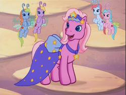 Size: 640x480 | Tagged: safe, screencap, pinkie pie (g3), breezie, earth pony, pony, g3, the princess promenade, background pony, clothes, dress, princess, princess pinkie pie, unnamed breezie, unnamed character