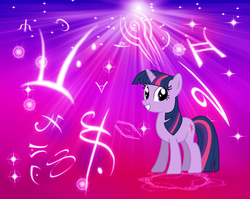 Size: 932x742 | Tagged: safe, artist:captrainbows, artist:morningstar-1337, twilight sparkle, pony, unicorn, g4, female, grin, smiling, solo, symbol, symbols, unicorn twilight