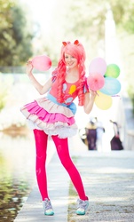 Size: 908x1500 | Tagged: safe, artist:ainlina, pinkie pie, human, g4, balloon, cosplay, irl, irl human, photo, solo