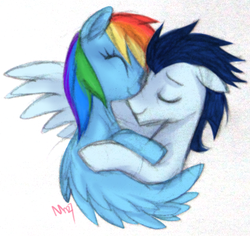 Size: 660x622 | Tagged: safe, artist:mn27, rainbow dash, soarin', g4, female, hug, male, romantic, ship:soarindash, shipping, snuggling, straight