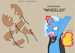 Size: 879x624 | Tagged: safe, artist:thesrd, trixie, oc, g4, alicorn amulet, glowing eyes, pewdiepie, stephano, wheel