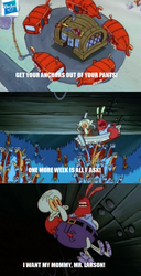 Size: 702x1374 | Tagged: safe, edit, screencap, g4, alicorn drama, anchovies, duo, duo male, help wanted, larson you magnificent bastard, m.a. larson, male, mr. krabs, no pony, spongebob squarepants, squidward tentacles, text