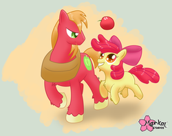 Size: 3471x2754 | Tagged: safe, artist:clouddg, apple bloom, big macintosh, earth pony, pony, g4, apple, duo, male, stallion