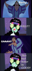 Size: 640x1433 | Tagged: safe, artist:kturtle, edit, edited screencap, screencap, rarity, g4, over a barrel, comic, crossover, cucumber, food, hair curlers, kronk, mud mask, screencap comic, the emperor's new groove