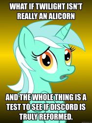 Size: 625x833 | Tagged: safe, lyra heartstrings, g4, alicorn drama, conspiracy lyra, exploitable meme, meme