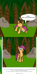 Size: 500x1000 | Tagged: safe, artist:alskylark, scootaloo, pegasus, pony, scootalootheadventurer, g4, english, full body, no catchlights, solo, speech bubble, spread wings, text, wings, woonoggles