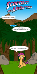Size: 500x1000 | Tagged: safe, scootaloo, scootalootheadventurer, g4, alone, lying down, prone, solo, speech bubble