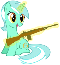 Size: 720x781 | Tagged: safe, artist:totallynotabronyfim, derpibooru exclusive, edit, lyra heartstrings, g4, gun, happy because she own a fantastic american-made firearm, m14, rifle