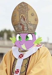 Size: 378x546 | Tagged: safe, spike, g4, hat, pope, pope benedict xvi, smiling, the spike pope