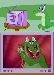 Size: 894x1225 | Tagged: safe, gummy, alligator, dog, german shepherd, g4, all dogs go to heaven, big lipped alligator moment, border collie, charlie barkin, don bluth, exploitable meme, gummy actually caring, king gator, mixed breed, shollie, tv meme