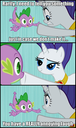 Size: 852x1440 | Tagged: safe, artist:pononymous, edit, edited screencap, screencap, rarity, spike, g4, secret of my excess, comic, wahaha