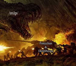 Size: 1028x900 | Tagged: safe, dinosaur, human, tyrannosaurus rex, derpibooru, /mlp/, adventure in the comments, brony, explosion, image macro, meme, ponychan, war