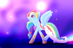 Size: 3000x2000 | Tagged: safe, artist:cinnaroll, rainbow dash, pony, g4, alternate hairstyle, clothes, dress, female, gala dress, solo