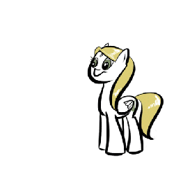 Size: 400x400 | Tagged: safe, artist:sunsomething, apple bloom, rainbow dash, oc, earth pony, pegasus, pony, robot, unicorn, friendship is witchcraft, g4, animated, apple, female, filly, foal, gif, glasses, hooves, horn, male, mare, simple background, stallion, sweetie bot, text, white background