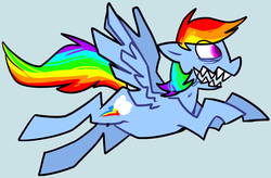 Size: 969x636 | Tagged: safe, artist:ghost, rainbow dash, pony, g4, fangs, female, hilarious in hindsight, insanity, solo