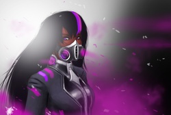 Size: 1866x1254 | Tagged: safe, artist:dclzexon, twilight sparkle, human, g4, badass, dark skin, gas mask, glowing, humanized, mask