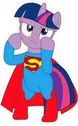Size: 702x1139 | Tagged: safe, artist:ajshim, twilight sparkle, pony, g4, bipedal, clothes, cosplay, costume, female, male, solo, superman