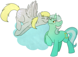 Size: 1039x769 | Tagged: safe, artist:arcticwaters, derpy hooves, lyra heartstrings, pegasus, pony, unicorn, g4, female, lesbian, lyraderp, mare, shipping