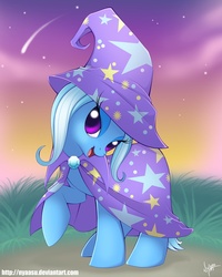 Size: 800x1000 | Tagged: safe, artist:nyaasu, trixie, pony, unicorn, g4, bedroom eyes, dusk, female, mare, solo, stars, twilight (astronomy)