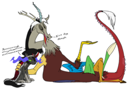 Size: 3350x2345 | Tagged: safe, artist:grievousfan, discord, king sombra, draconequus, pony, unicorn, g4, dialogue, duo, duo male, male, simple background, sitting, stallion, transparent background