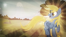 Size: 1920x1080 | Tagged: dead source, safe, artist:mackaged, edit, derpy hooves, pegasus, pony, g4, cute, female, mare, open mouth, raised hoof, raised leg, smiling, solo, vector, wallpaper, wallpaper edit