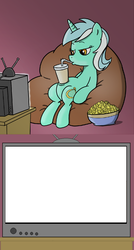 Size: 640x1191 | Tagged: safe, lyra heartstrings, g4, beanbag chair, drink, exploitable meme, movie lyra meme, popcorn, sitting, sitting lyra, straw, television, template, tv meme