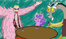 Size: 1000x600 | Tagged: safe, artist:noah garcia, discord, screwball, pony, g4, crossover, donquixote doflamingo, one piece, teacup