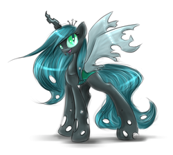 Size: 1000x900 | Tagged: safe, artist:kairaanix, queen chrysalis, changeling, changeling queen, g4, crown, cute, cutealis, fangs, female, jewelry, regalia, smiling, solo