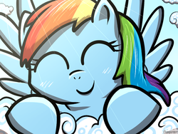 Size: 800x600 | Tagged: safe, artist:pokehidden, rainbow dash, pegasus, pony, g4, cloud, crepuscular rays, cute, dashabetes, eyes closed, female, lying on a cloud, mare, solo