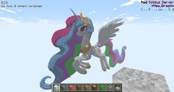 Size: 900x476 | Tagged: safe, princess celestia, alicorn, pony, g4, 3d, ethereal mane, female, flying, game screencap, mare, minecraft, solo