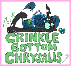 Size: 665x620 | Tagged: safe, artist:jay muniz, ask crinkle bottom chrysalis, adult foal, ask, diaper, looking down, non-baby in diaper, pacifier, solo