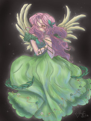 Size: 1200x1600 | Tagged: safe, artist:marshall-bananah, fluttershy, human, g4, clothes, dress, female, gala dress, humanized, solo, underwater, winged humanization