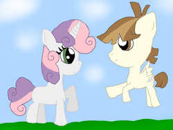 Size: 1600x1200 | Tagged: safe, artist:tori-kitsunechan, featherweight, sweetie belle, g4, ship:featherbelle