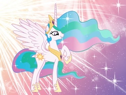 Size: 900x675 | Tagged: safe, princess celestia, alicorn, pony, g4, female, mare, raised hoof, smiling, solo, wallpaper