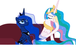 Size: 1680x1050 | Tagged: safe, artist:shadowweaver97, princess celestia, princess luna, alicorn, pony, two best sisters play, g4, .svg available, couch, facehoof, female, simple background, svg, transparent background, vector