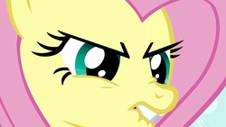 Size: 1136x640 | Tagged: safe, fluttershy, g4, angry, close-up, lip bite