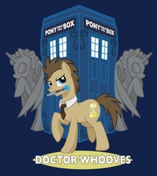 Size: 534x595 | Tagged: safe, artist:hezaa, doctor whooves, time turner, earth pony, pony, g4, blue background, crossover, doctor who, necktie, raised hoof, raised leg, sonic screwdriver, tardis, the doctor, weeping angel, weeping angels