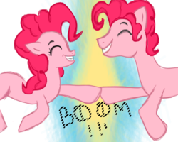Size: 1000x800 | Tagged: safe, artist:pinkpopcornwithsoda, pinkie pie, earth pony, pony, g4, bubble berry, female, happy, hoofbump, male, rule 63, self ponidox, selfcest, ship:bubblepie, shipping, simple background, straight, transparent background, xk-class end-of-the-world scenario