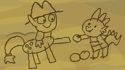Size: 686x387 | Tagged: safe, applejack, spike, g4, spike at your service, doodle, drawing, plan, stick figure