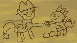 Size: 686x387 | Tagged: safe, edit, applejack, spike, g4, spike at your service, doodle, drawing, female, male, plan, ship:applespike, shipping, stick figure, straight