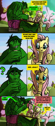 Size: 1024x2304 | Tagged: safe, artist:brokencreation, fluttershy, pinkie pie, g4, comic, crossover, the incredible hulk