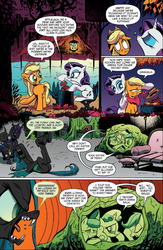 Size: 703x1080 | Tagged: safe, idw, official comic, apple bloom, applejack, queen chrysalis, rarity, scootaloo, sweetie belle, changeling, g4, spoiler:comic, angry, butt, castle, cocoon, comic, couch, cutie mark crusaders, eyeshadow, facehoof, fangs, noodle incident, plot, sweetiedumb, the misadventures of queen chrysalis and the cmc