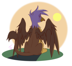 Size: 700x648 | Tagged: safe, artist:mithol, gilda, griffon, g4, female, looking at you, looking back, looking back at you, solo, spread wings, sunrise, wings