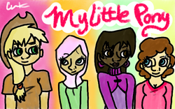 Size: 637x398 | Tagged: safe, artist:kitty-perry, applejack, fluttershy, pinkie pie, twilight sparkle, human, g4, dark skin, hijab, humanized, islam, islamashy, natural hair color, title drop