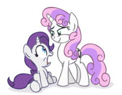 Size: 858x669 | Tagged: safe, artist:scrimpeh, rarity, sweetie belle, pony, unicorn, g4, age swap, duo, duo female, female, filly, mare, older, older sweetie belle, role reversal, siblings, sisters, younger