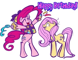 Size: 800x618 | Tagged: safe, artist:bunnimation, fluttershy, pinkie pie, g4, confetti, happy birthday